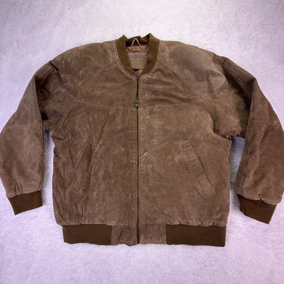 Knights Bridge Other - VTG Knights‎ Bridge Brown Suede Leather Bomber Jacket Mens L Quilted Liner 90s